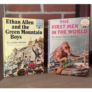 2 Landmark Vintage History Books Dustjackets Ethan Allen First Men In The World